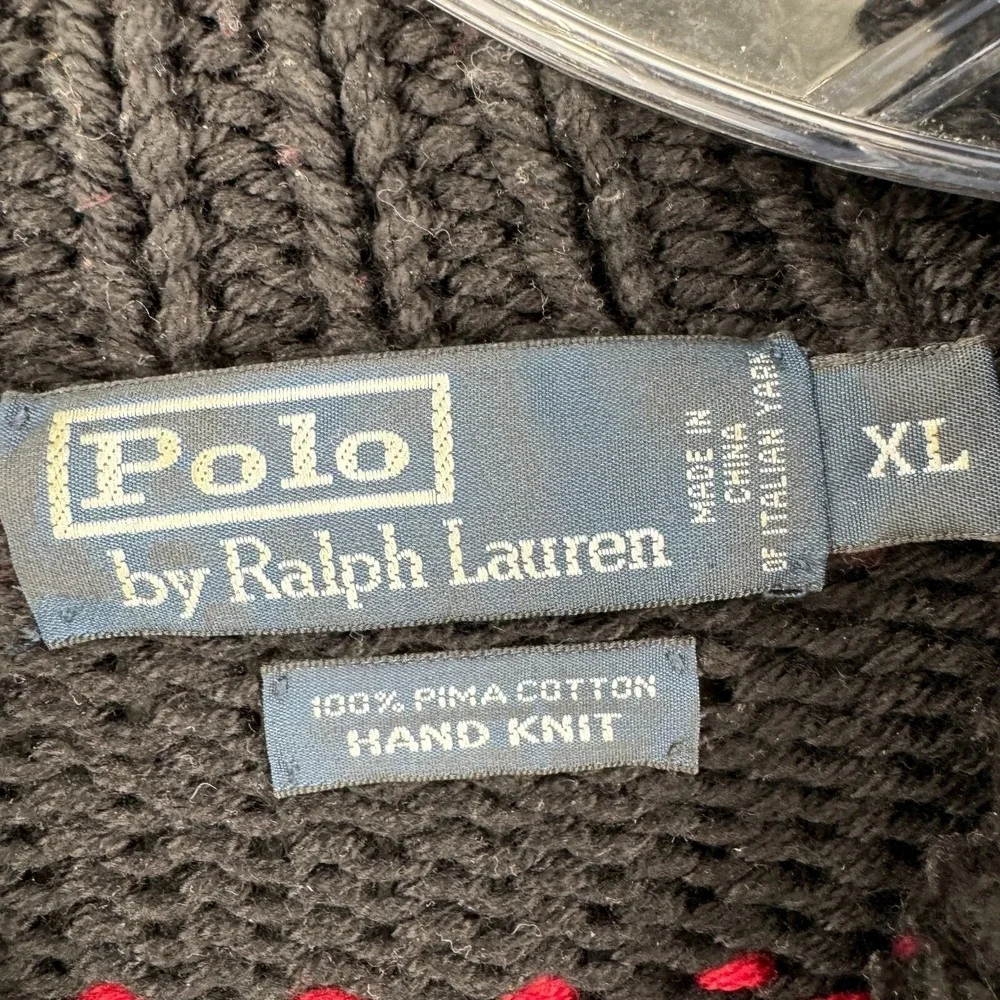 Vintage Polo Ralph Lauren Sweater Mens XL Aztec Western Hand Knit Shawl Collar